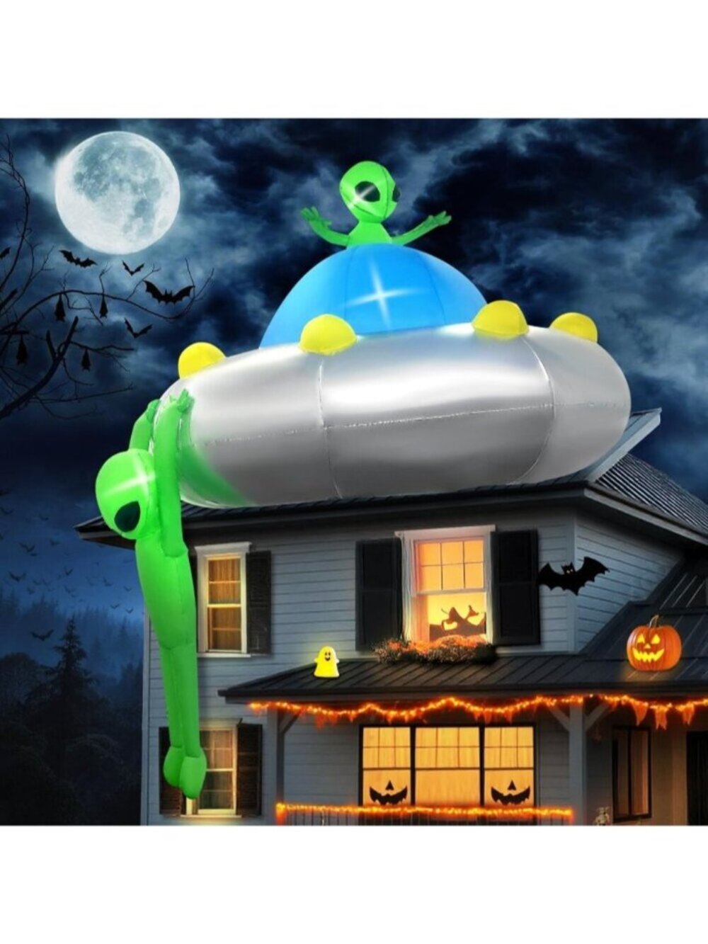 6FT Halloween Inflatable Hanging Alien UFO Outdoors Decor Blow Up Yard Decors